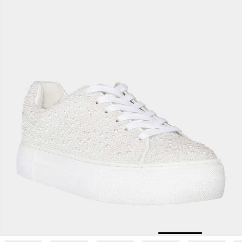 Women's White Rhinestone Lace-Up Platform Sneaker